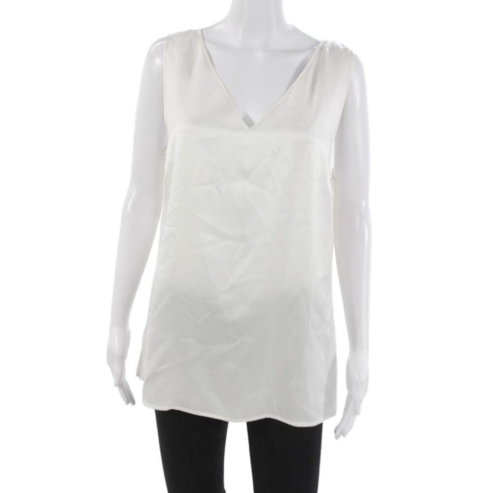 Ravella Womens Silk V-Neck Sleeveless Tunic Blouse White Pullover Size L